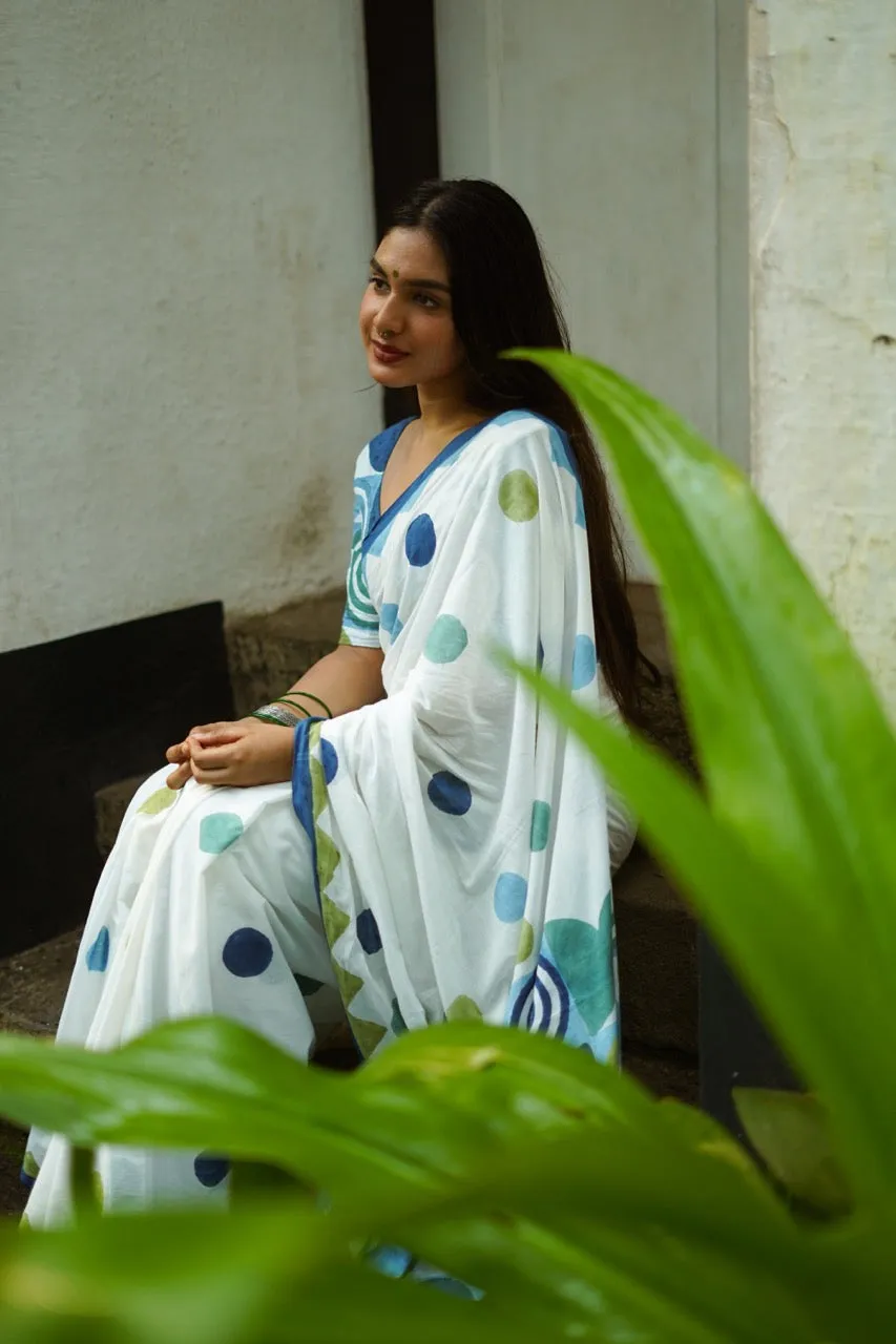 FRIDA'S GEOMETRIC GARDEN - Mul Cotton Saree