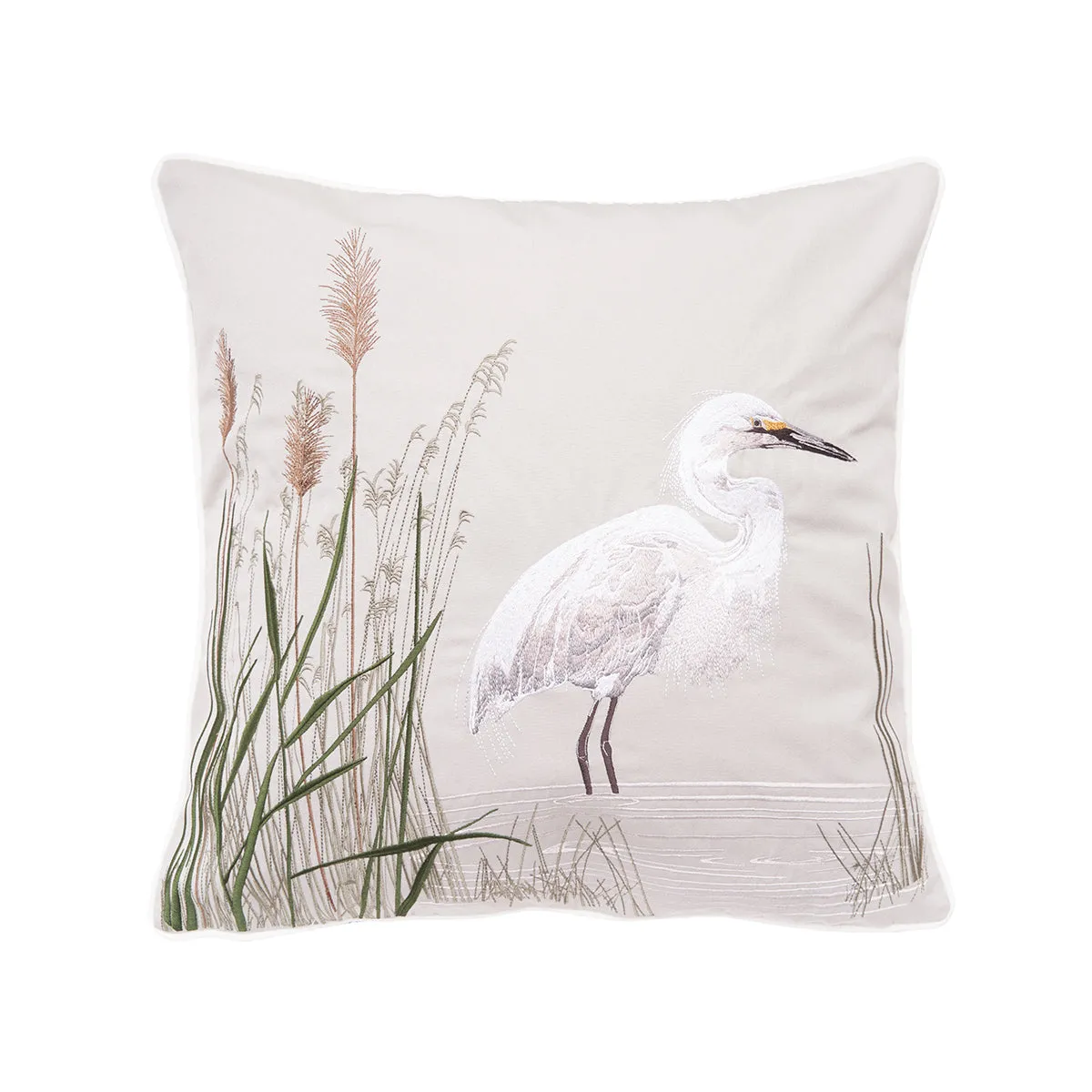 Grey Right White Egret Indoor Outdoor Pillow