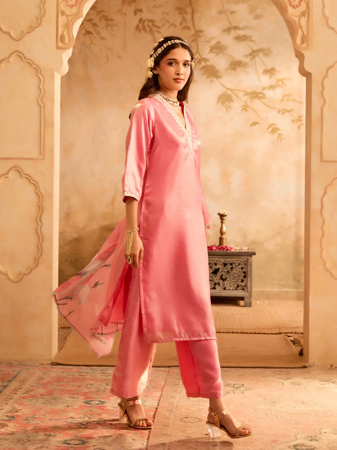 Gulaabi Afsana Pink Embroidered Kurta Set