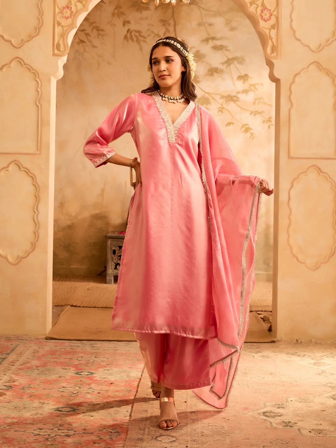 Gulaabi Afsana Pink Embroidered Kurta Set