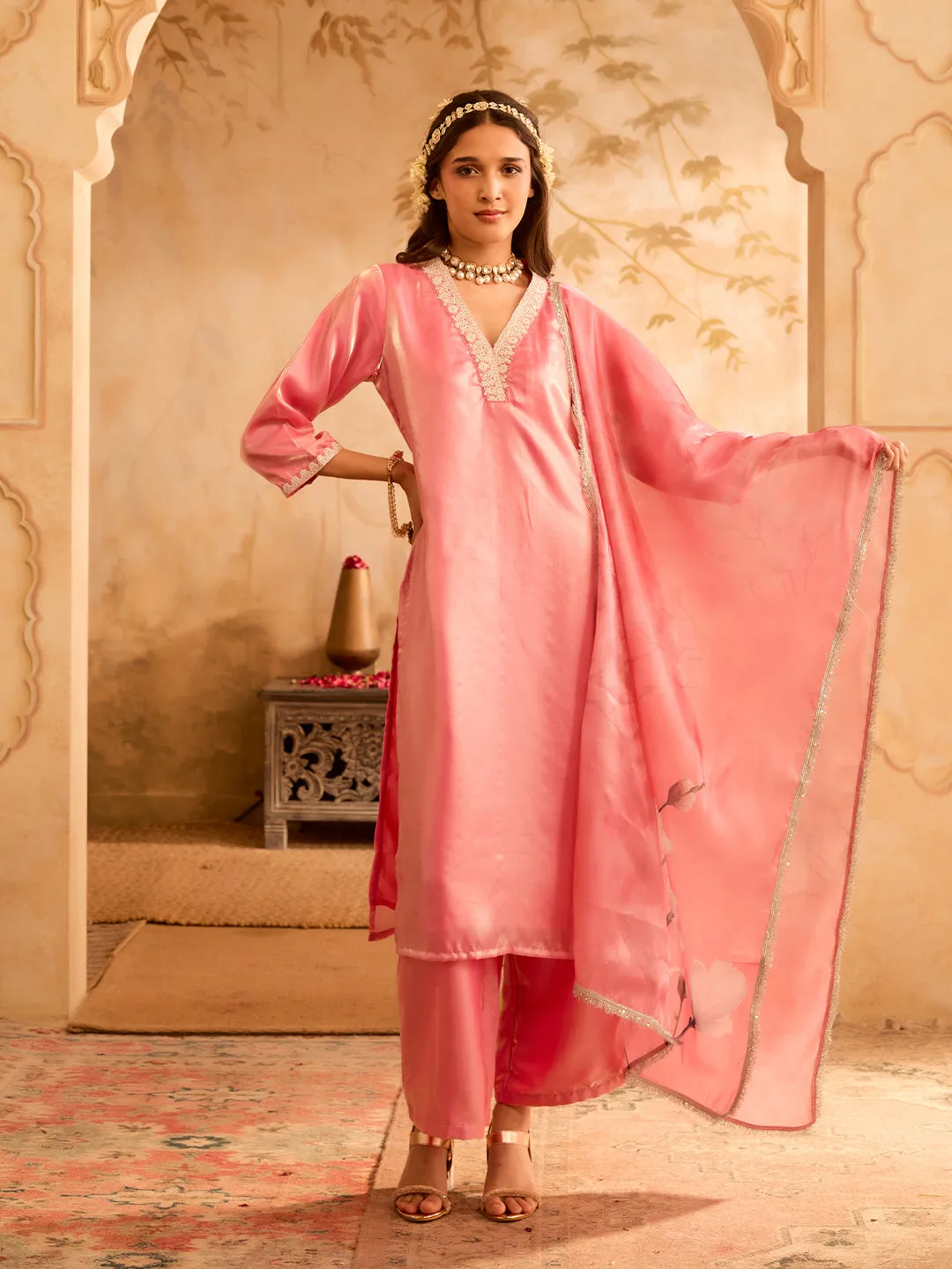 Gulaabi Afsana Pink Embroidered Kurta Set