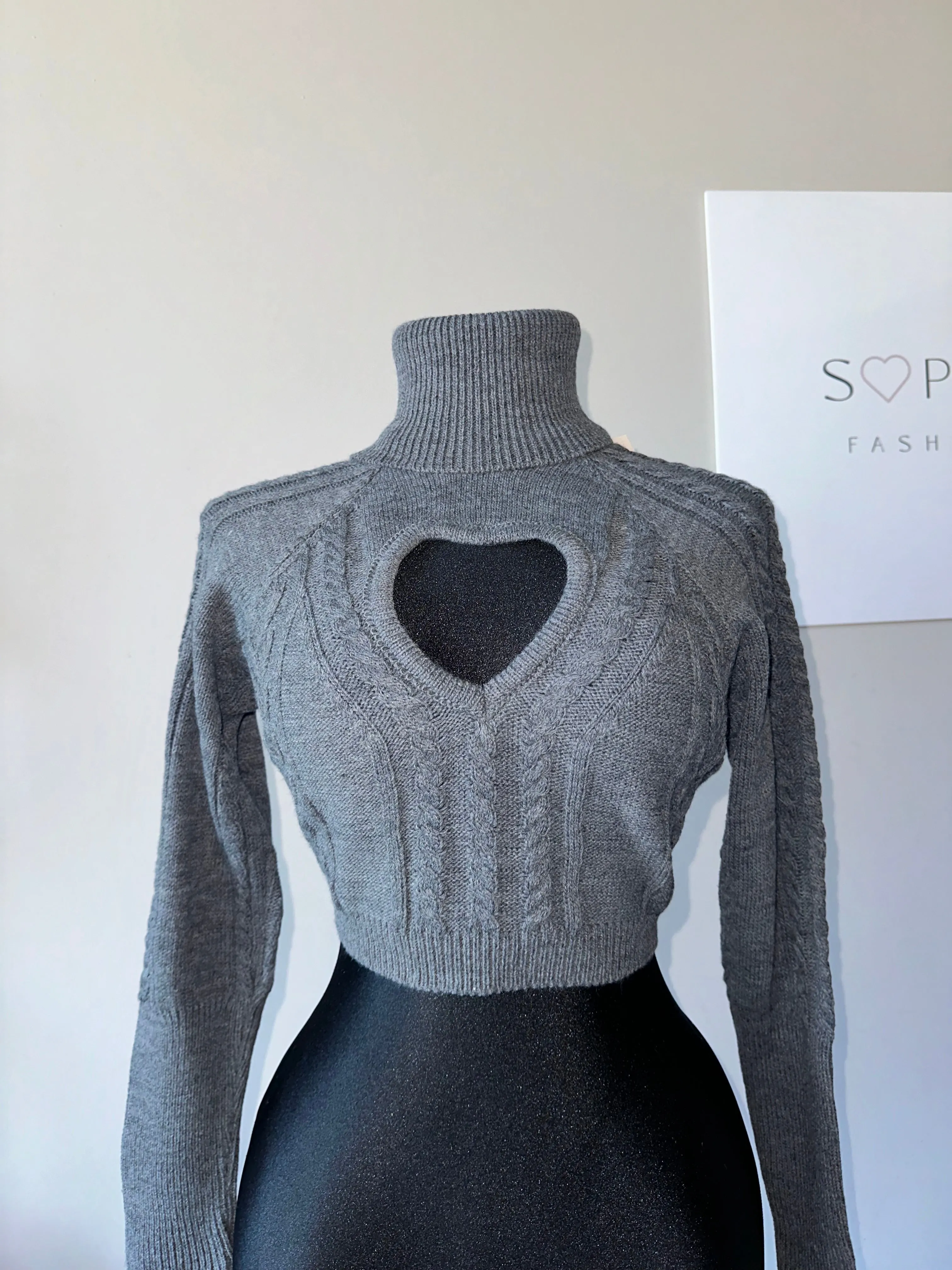 Heart-Cutout Knit Sweaters: Gray and Cream Edition