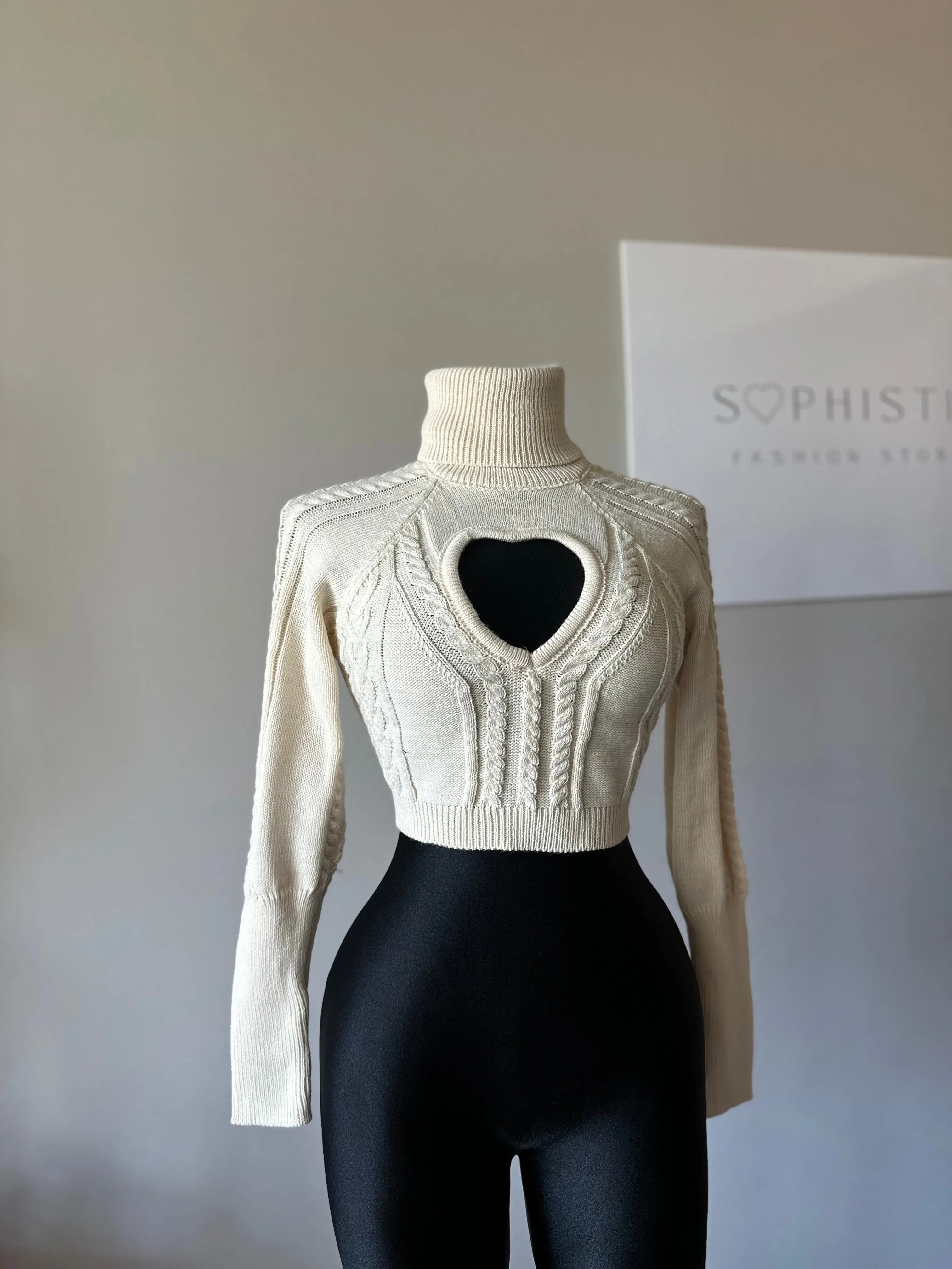 Heart-Cutout Knit Sweaters: Gray and Cream Edition