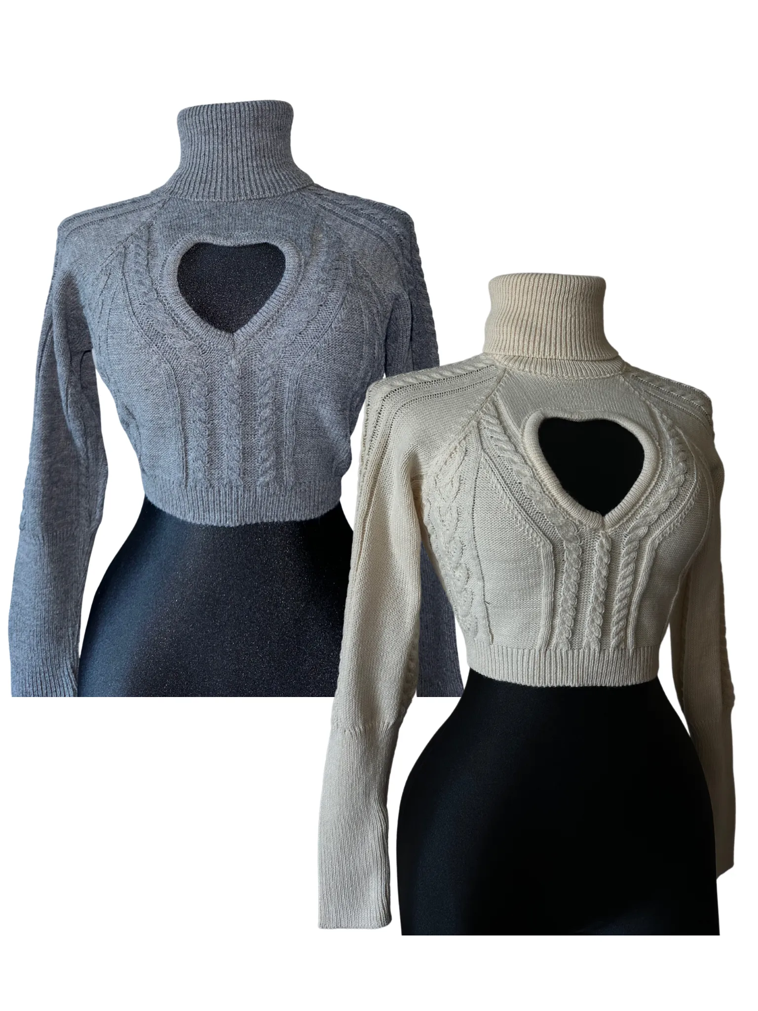 Heart-Cutout Knit Sweaters: Gray and Cream Edition