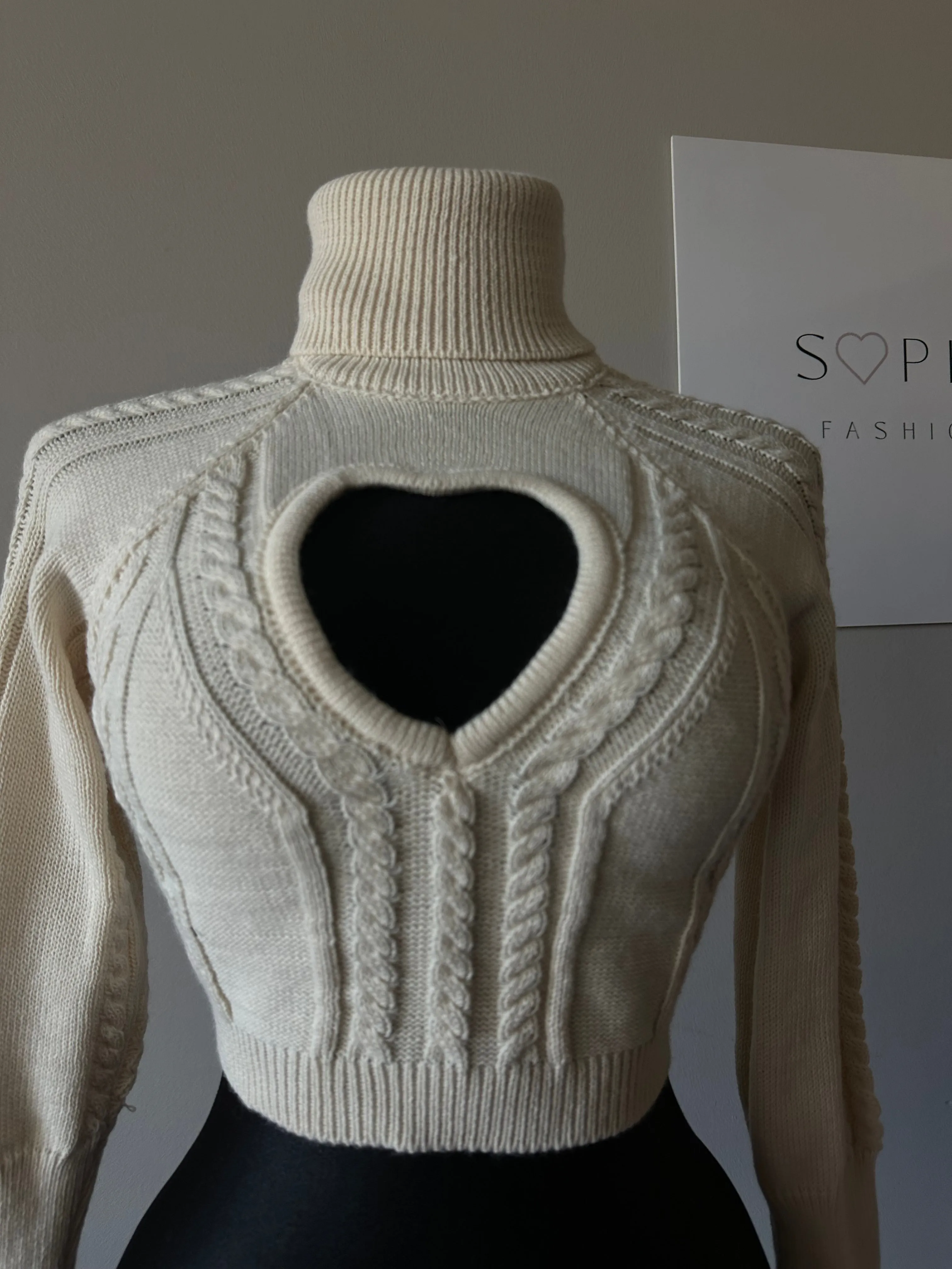 Heart-Cutout Knit Sweaters: Gray and Cream Edition