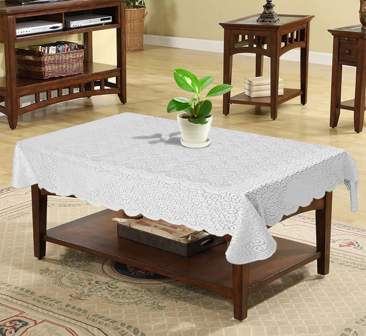 Heart Home Seamless Elegant Printed Home Decorative Luxurious 4 Seater Cotton Center Table Cover/Table Cloth, 40"x60" (White)-44HH066