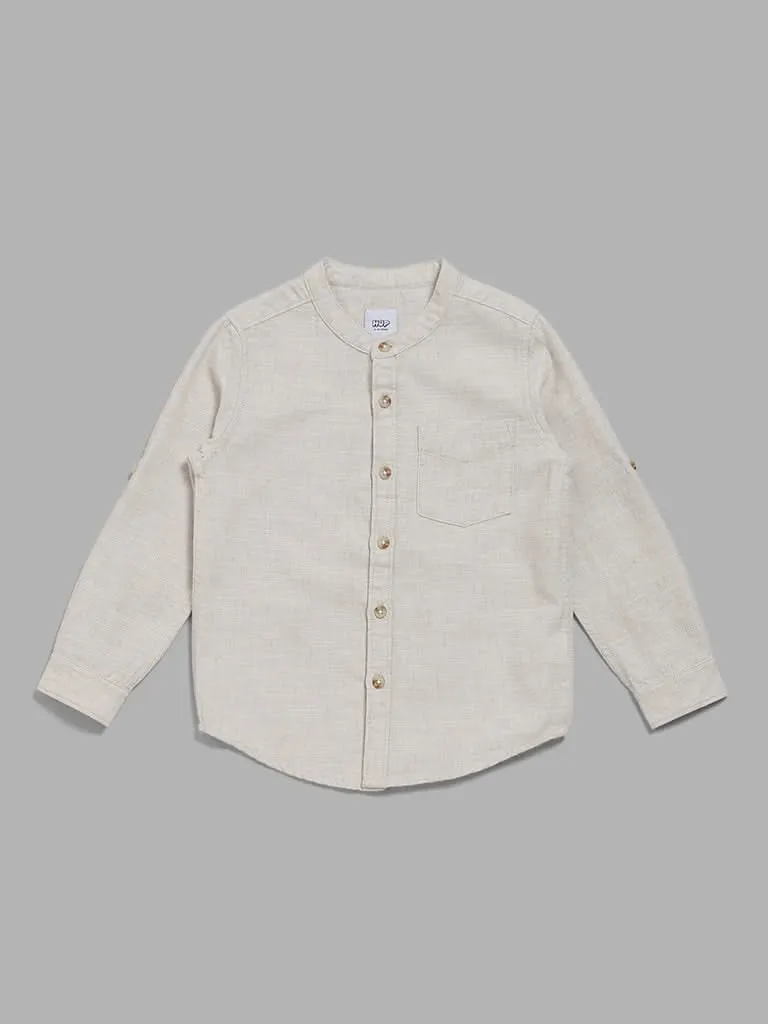 HOP Kids Solid Beige Relaxed Fit Shirt