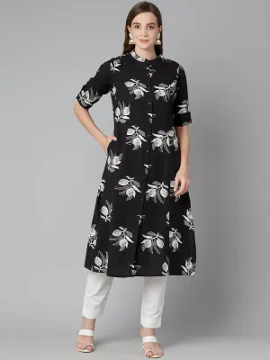 Jashvi Black Cotton Flex A-line Kurta