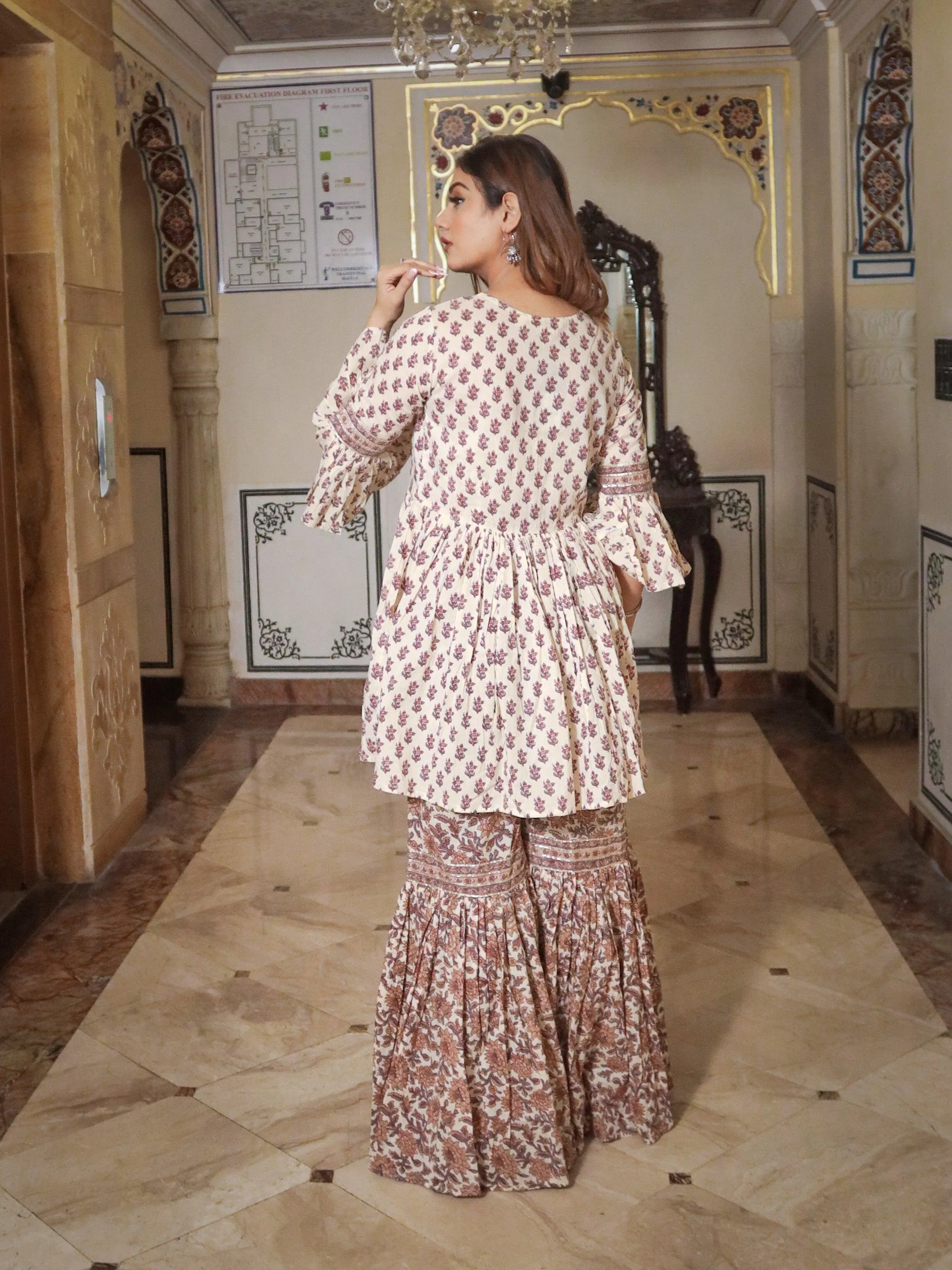 Jashvi Cream Printed Sharara Set