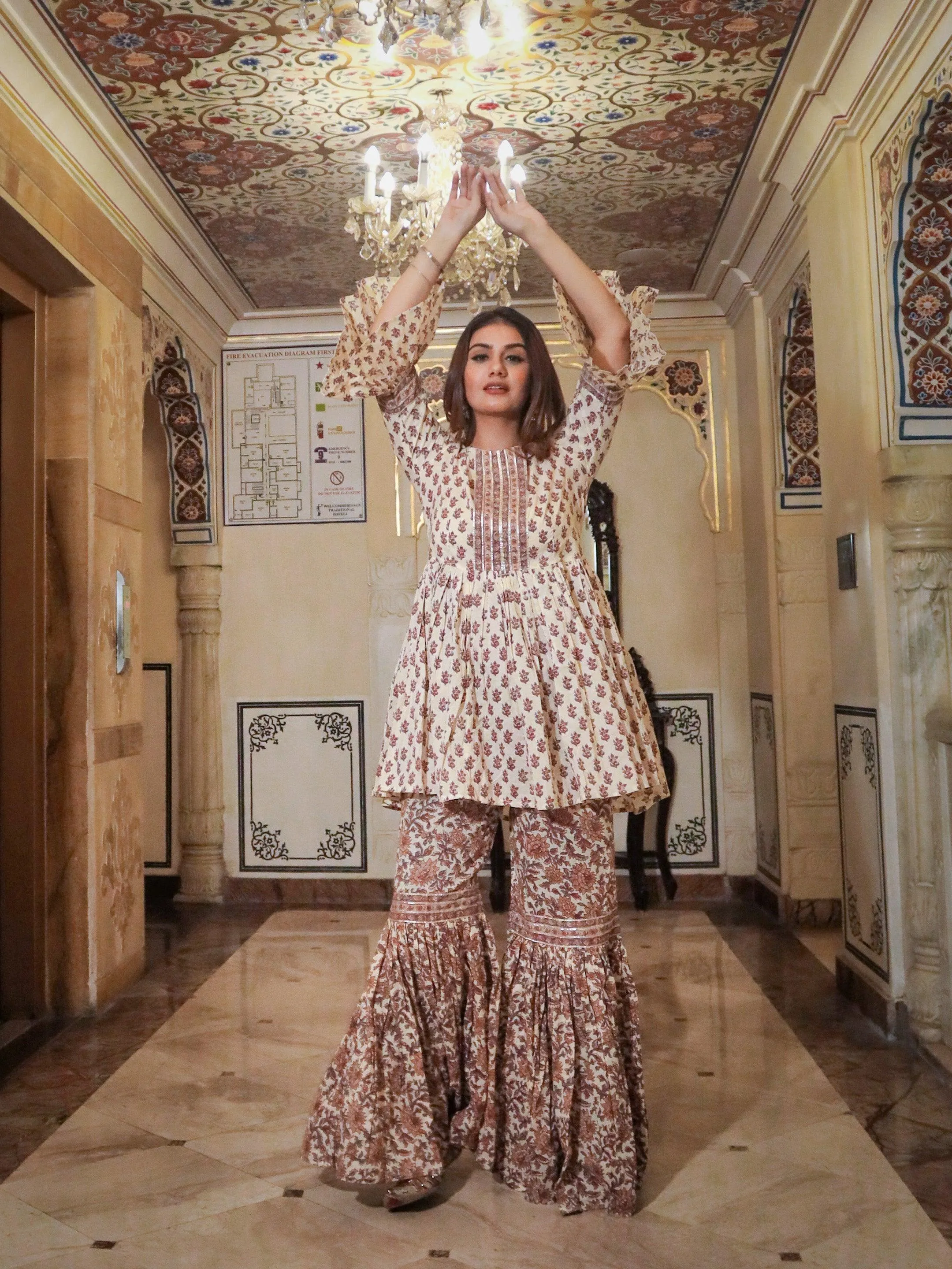 Jashvi Cream Printed Sharara Set