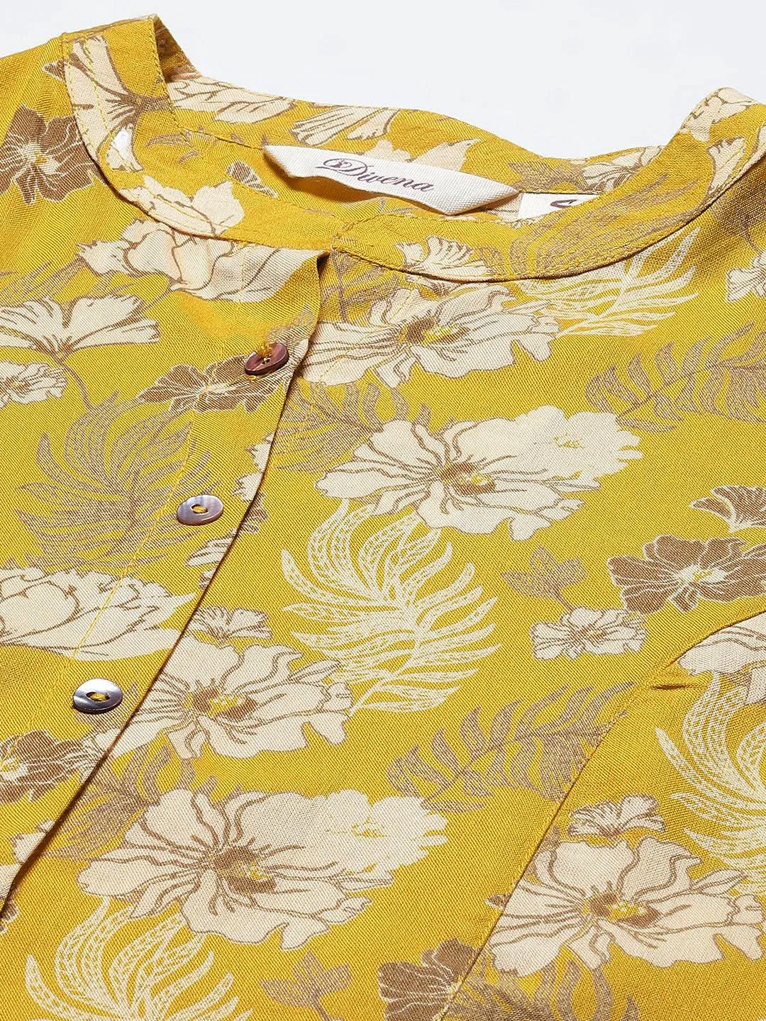 Jashvi Mustard Floral Rayon A-lineTop