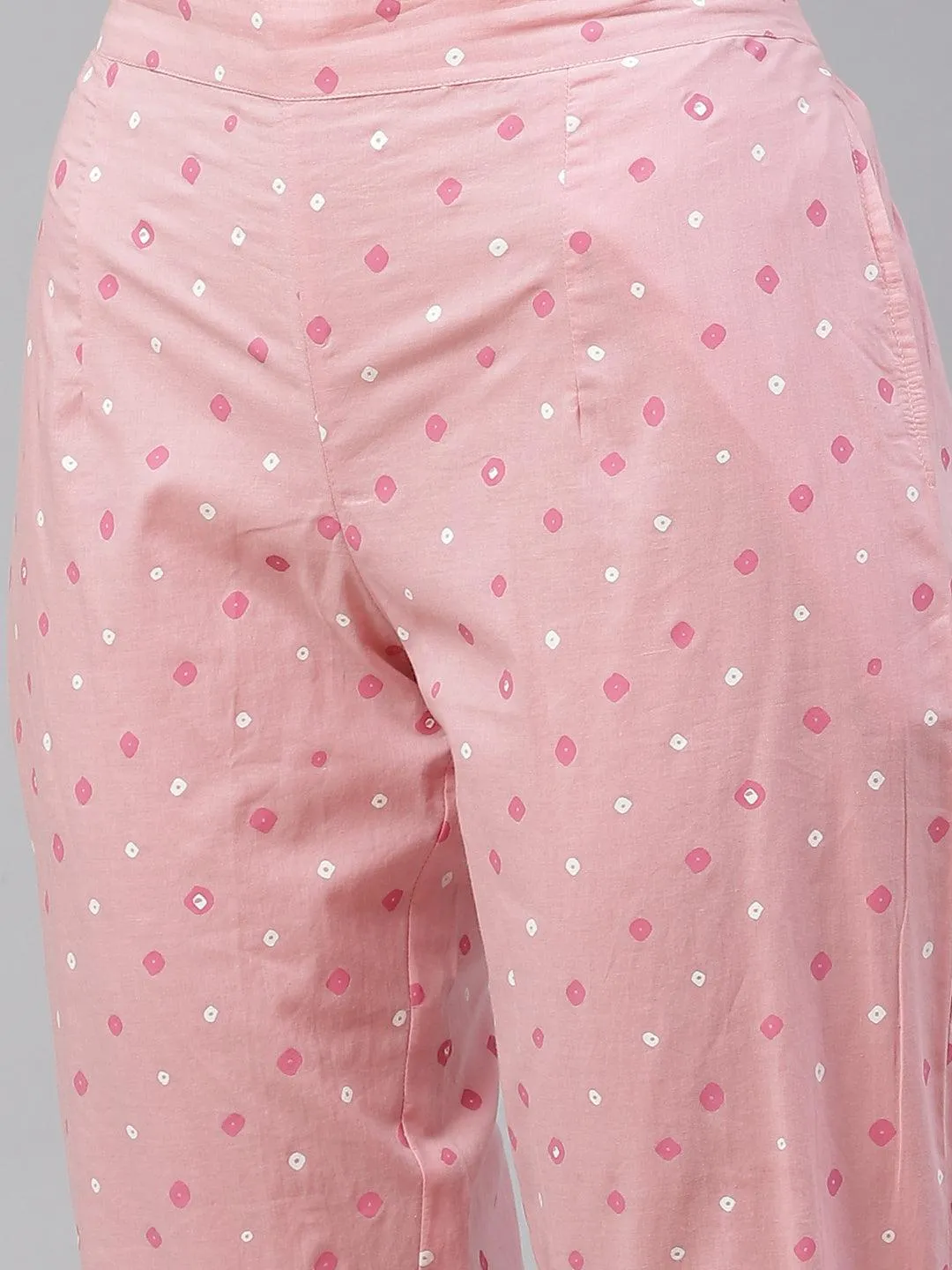 Jashvi Pink Cotton A-line  kurta Pant set with Dupatta