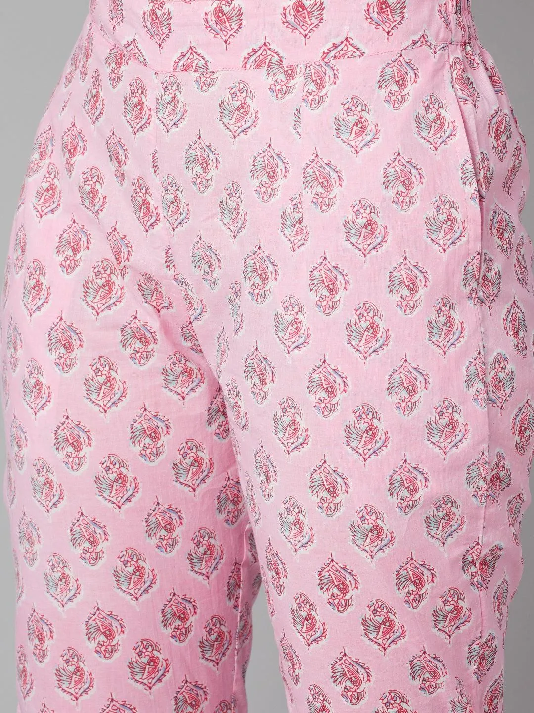 Jashvi Pink floral printed Cotton Kurta Pant set