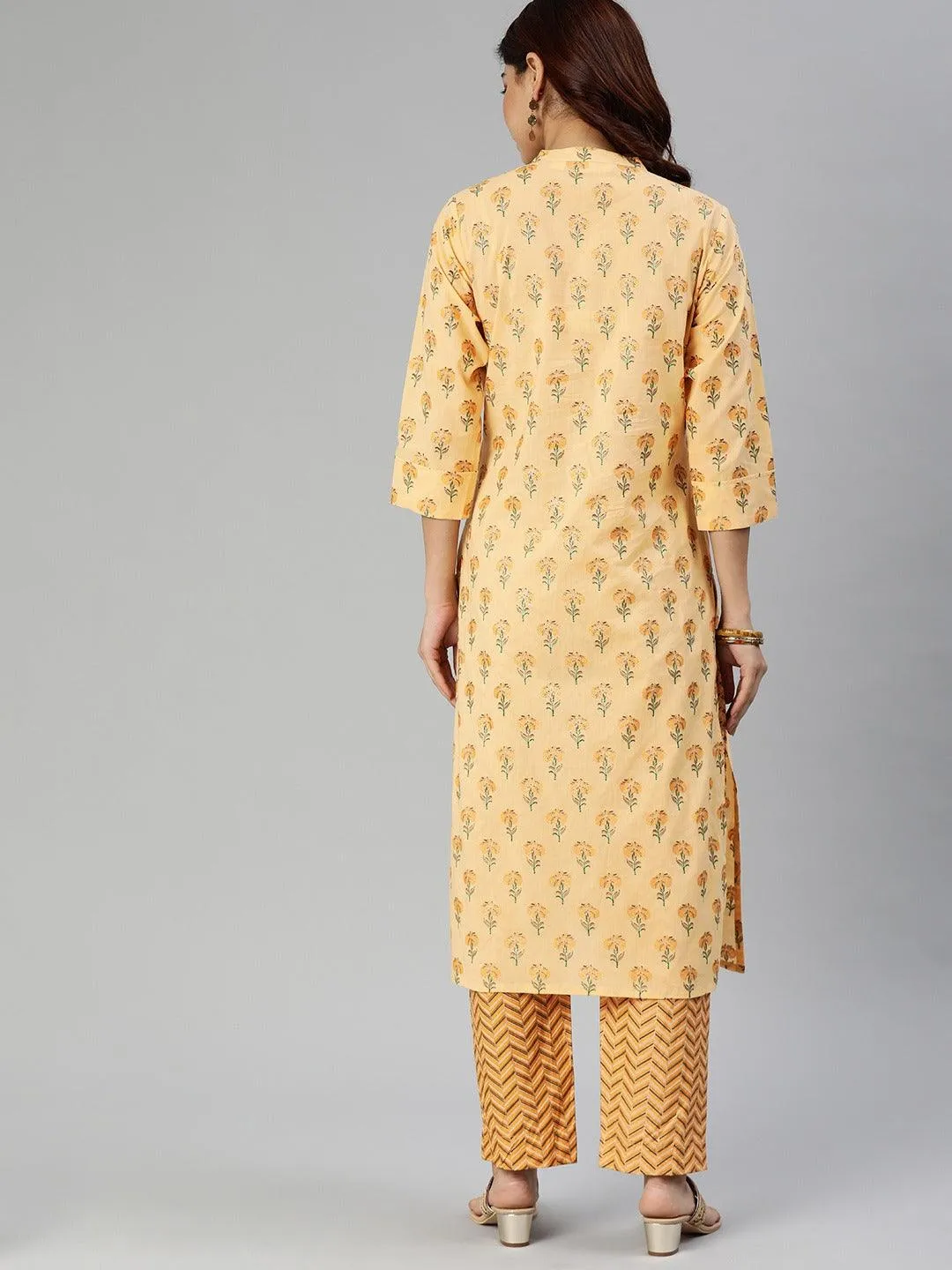 Jashvi Yellow Flower Print Cotton Kurta Set