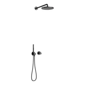 KEUCO IXMO Thermostatic Shower Set complete with Overhead and Hand Shower (Set 7) in Matt Black