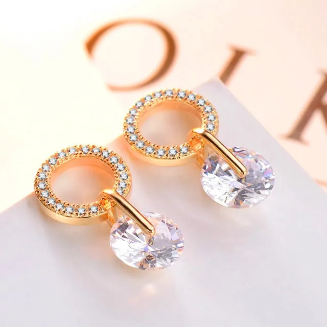 Korean Jewelry Brilliant Simple Drop Earrings for Women in Silver Color