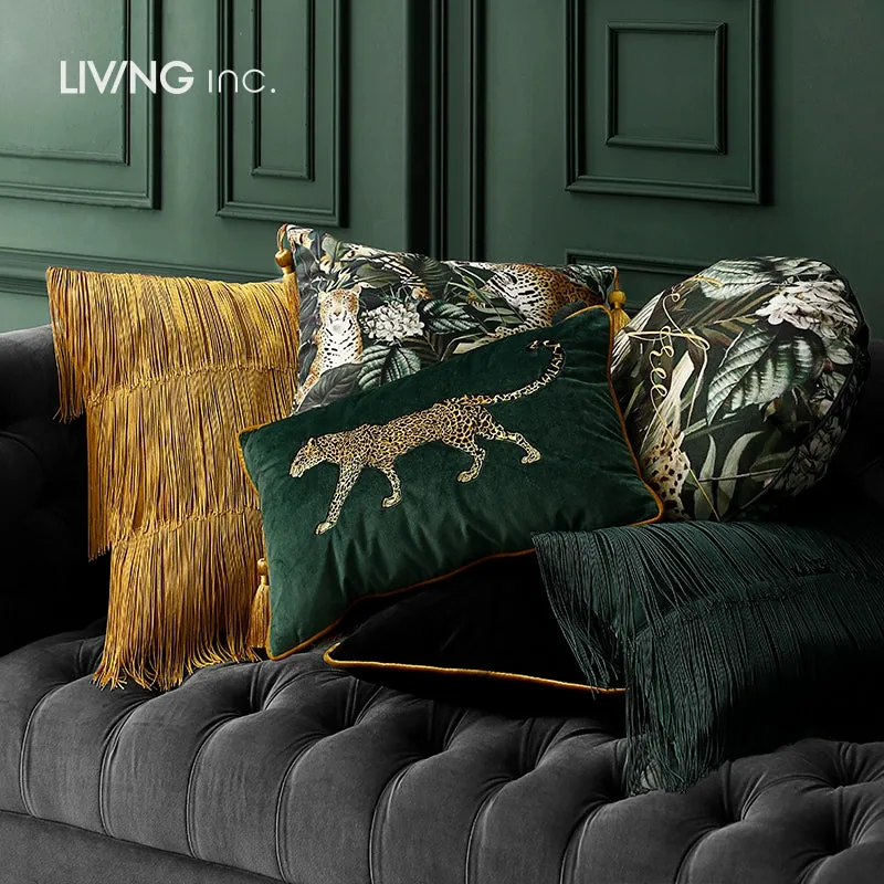 Leopard Velvet Embroidered Pillow Light Luxury Model Room Living Room Pillow Sofa Cushion Dark Green