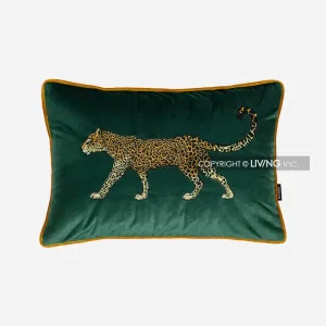 Leopard Velvet Embroidered Pillow Light Luxury Model Room Living Room Pillow Sofa Cushion Dark Green