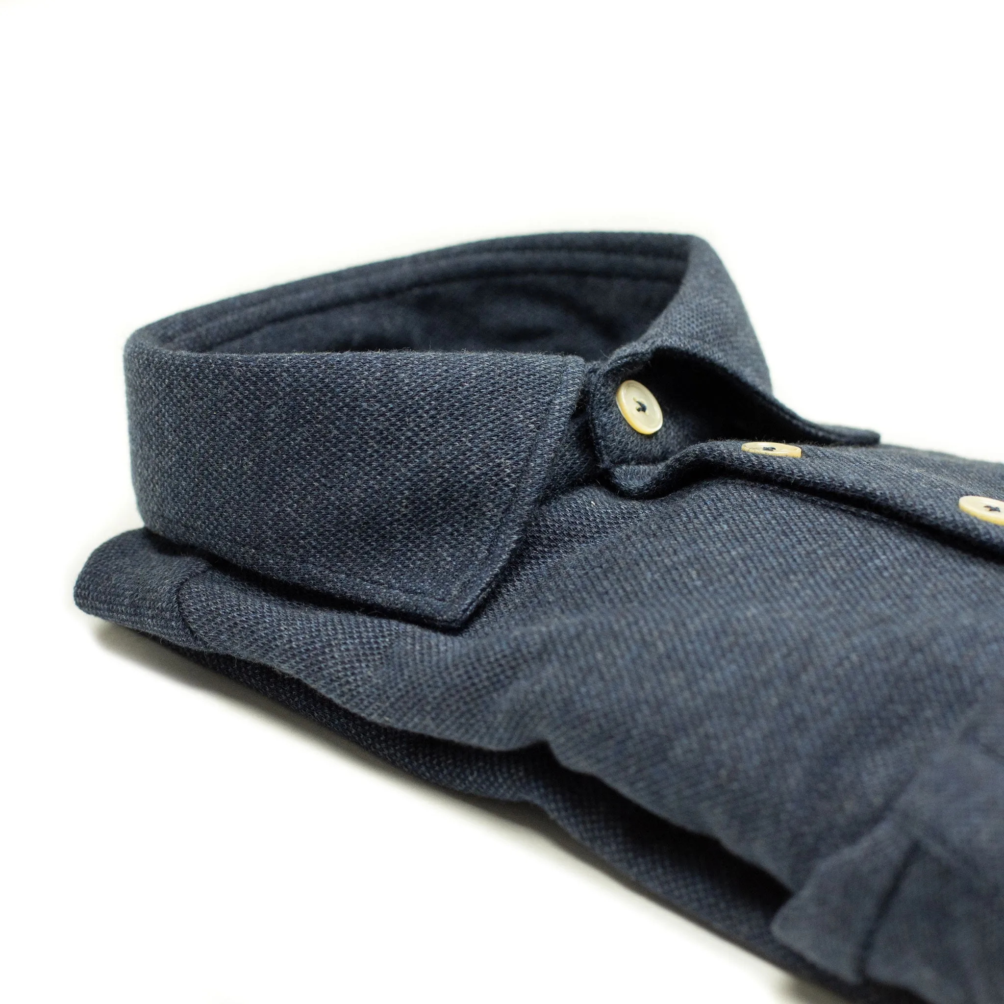 Long-sleeve polo shirt in navy double-face cotton cashmere (restock)