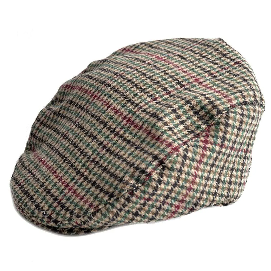 Mens Flat Cap Houndstooth Check Wool Blend Winter Hat