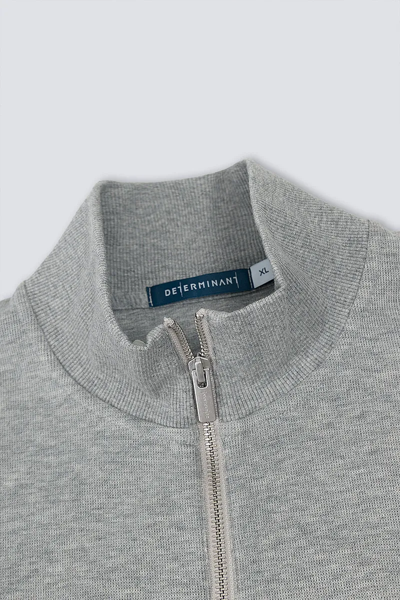 Merino-Blend Half Zip French Rib Sweater | Grey EBC054