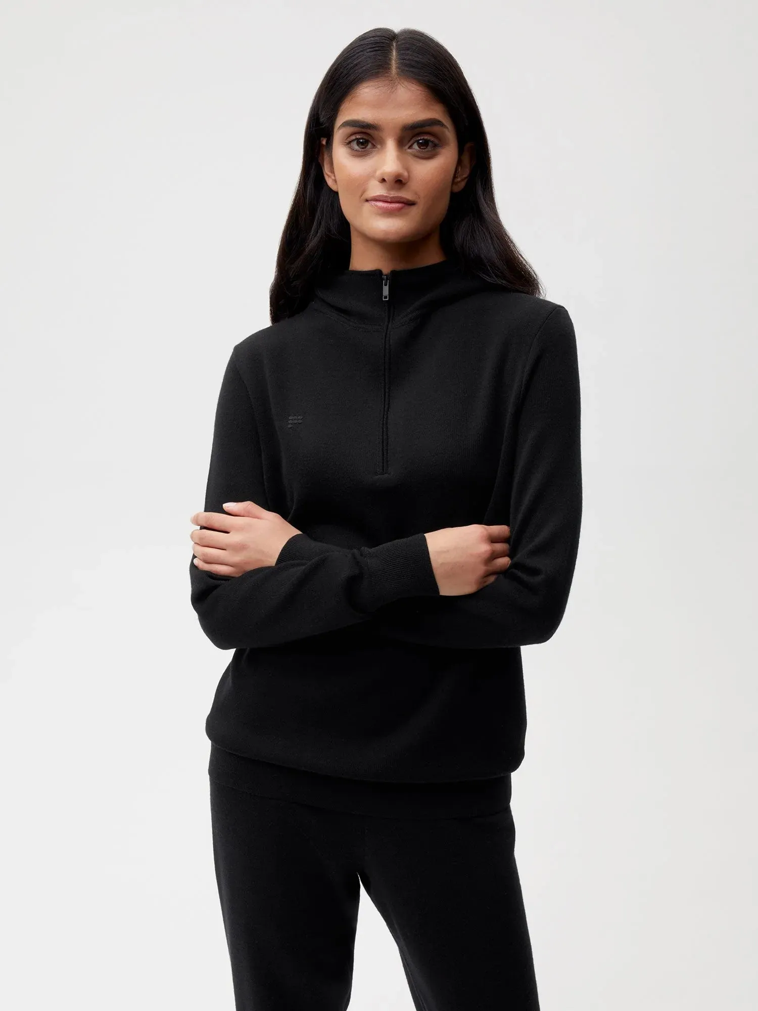 Merino Wool Half Zip Hoodie—black