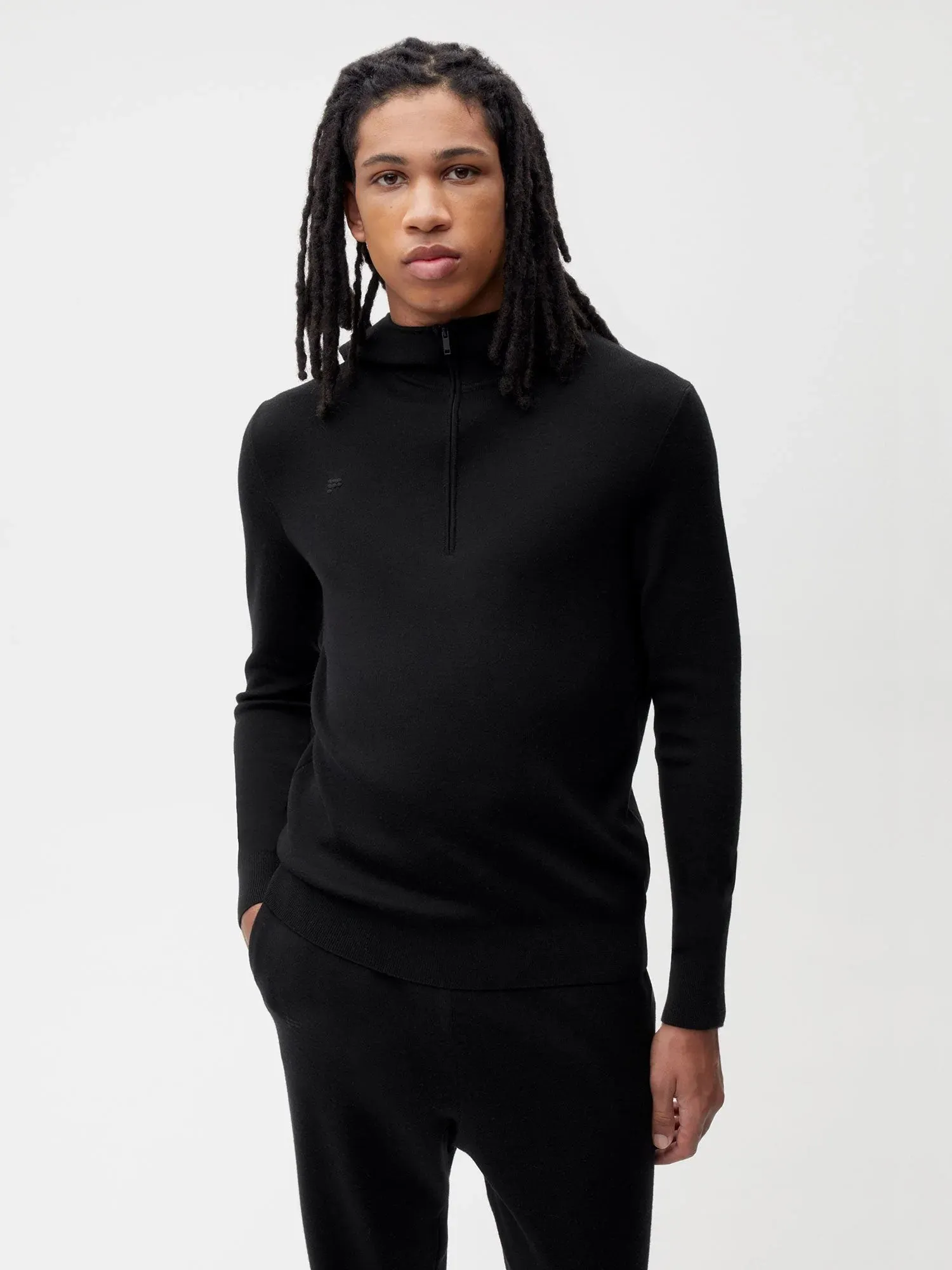 Merino Wool Half Zip Hoodie—black