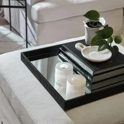 Miles Mirrored Tray Set of 3 Black