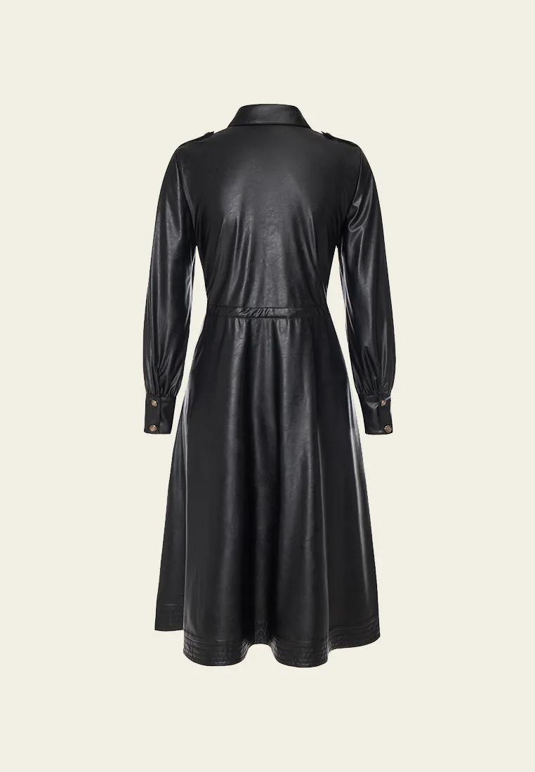 Motorcycle Black Vegan Leather Coat Dress