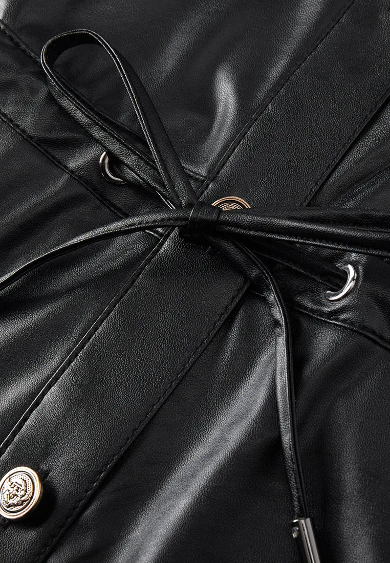 Motorcycle Black Vegan Leather Coat Dress