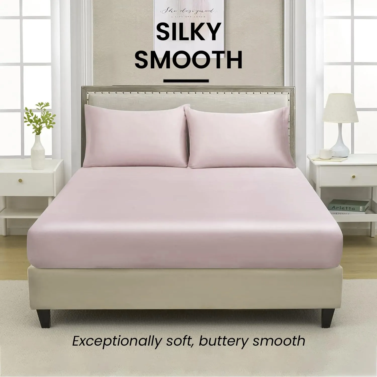 Mush 400TC Luxurious Satin Silk King Size Flat Sheet with 2 Pillow Covers - Silky Soft, Skin-Friendly, Breathable, Durable Premium Bedding | 108 X 108 Inches (Lavender, King Fitted)