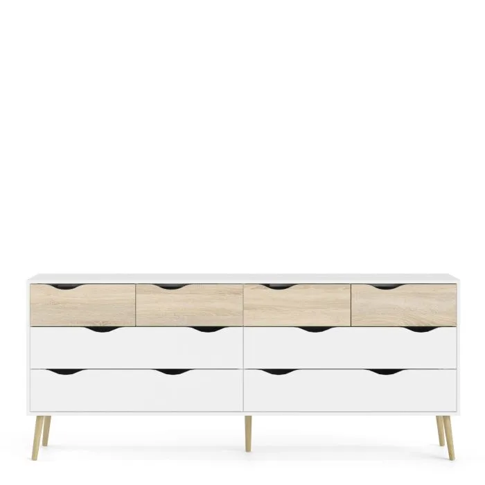 Oslo Double Dresser with 8 Drawers in White and Oak