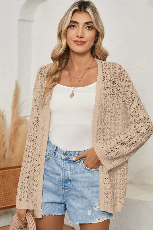 Out Crochet Knit Drop Shoulder Open Front Cardigan