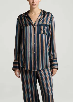 Paris Shirt Brunette Navy Stripe Silk Charmeuse