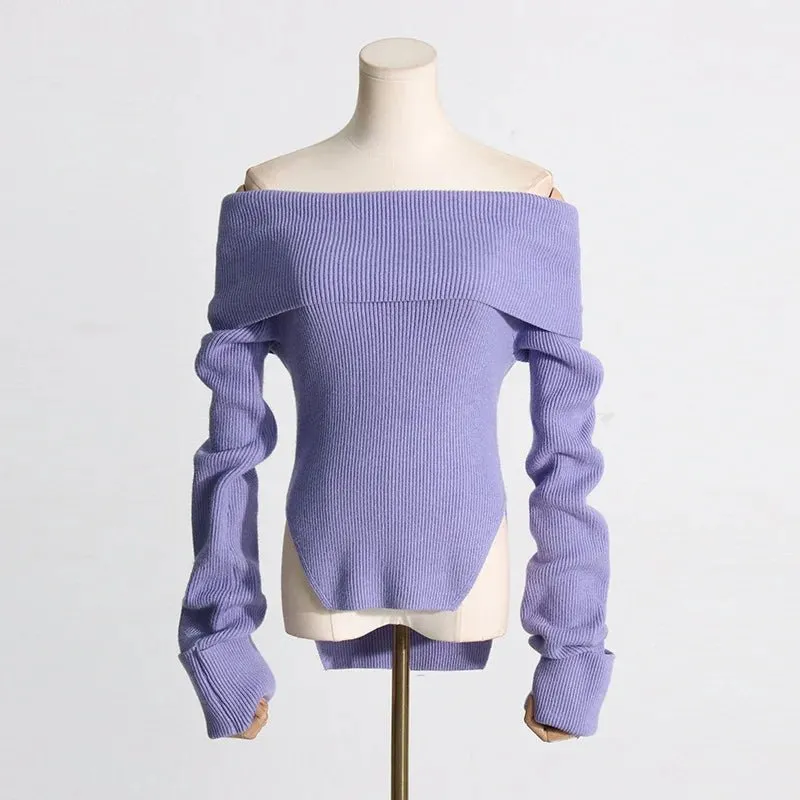 Pre Order:  Off Shoulder Knit Cropped Sweater