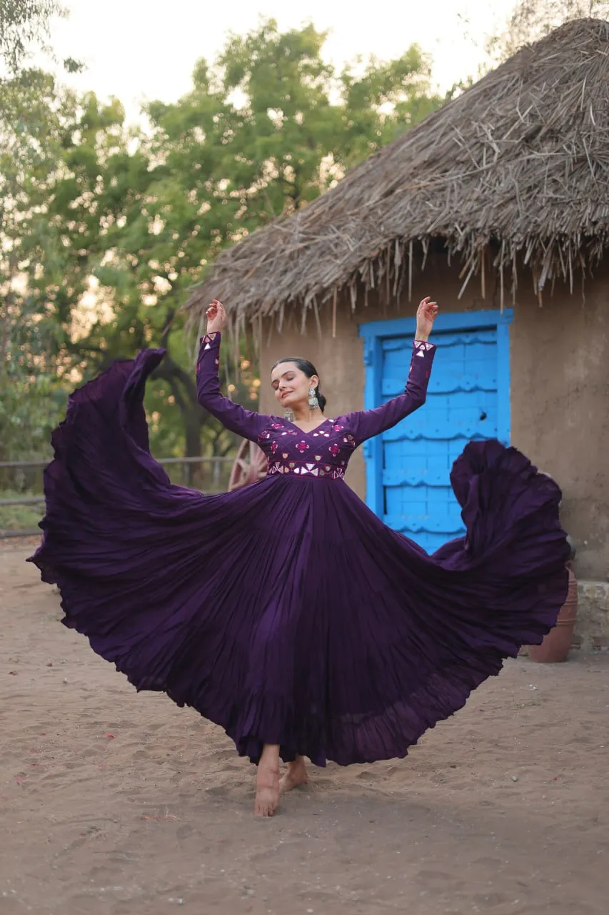 Purple Rayon Gown with Real Mirror Work