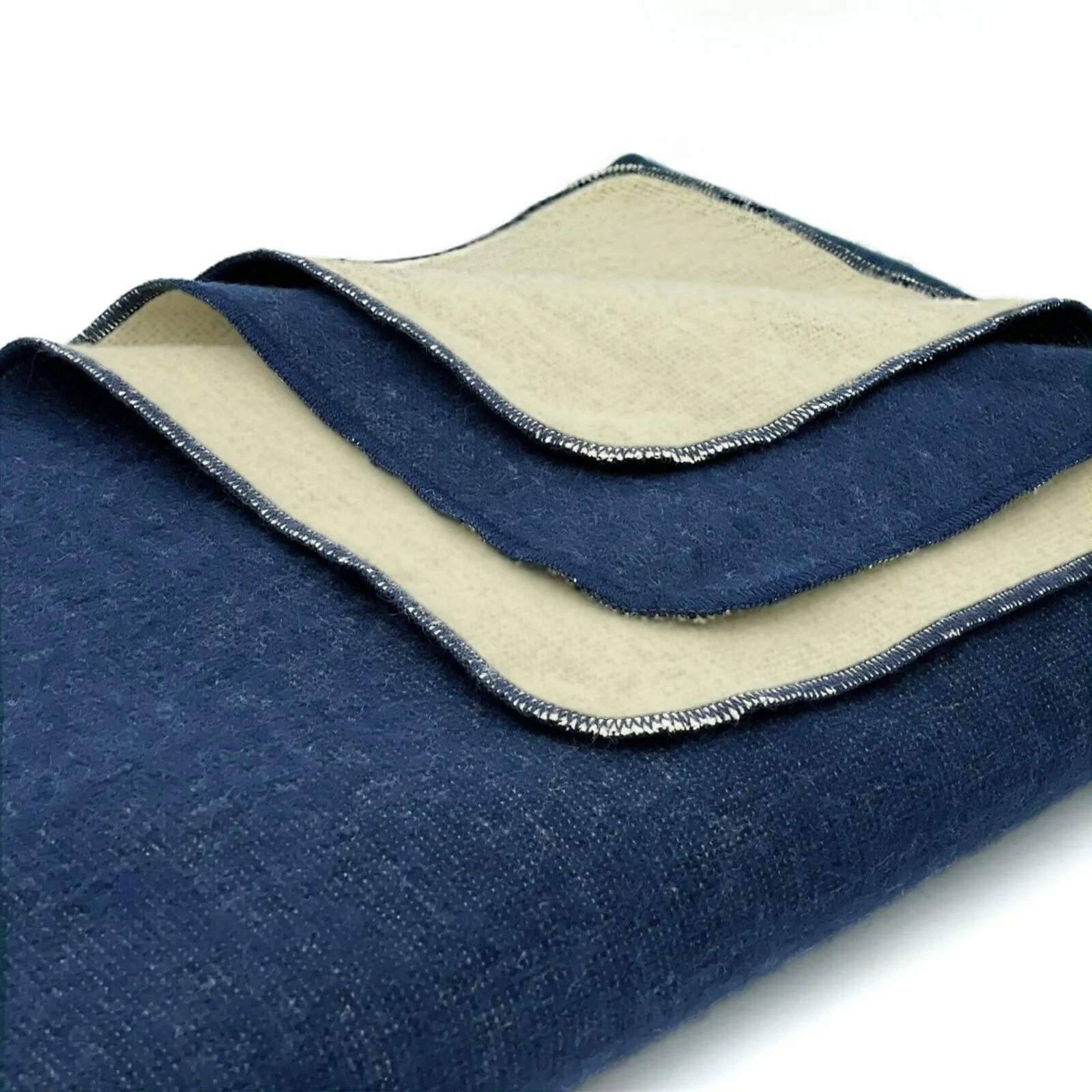 Quillualpa - Baby Alpaca Blanket - Extra Large - Solid reversible - navy blue/cream