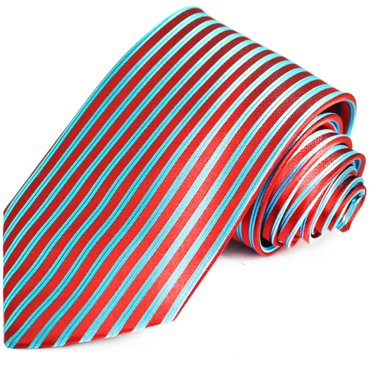 Red and Turquoise Striped Silk Necktie Set