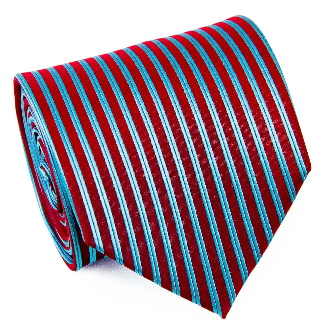 Red and Turquoise Striped Silk Necktie Set