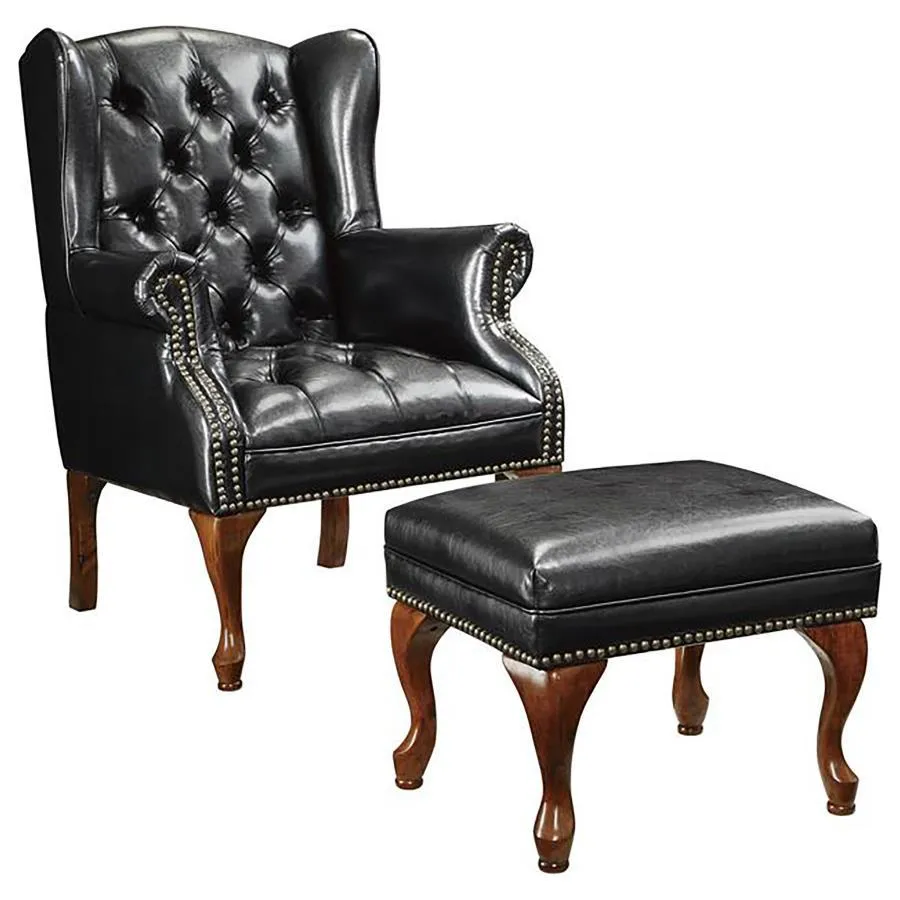 Roberts - Upholstered Wingback Chair And Ottoman Set - Black