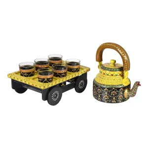 ROYAL THEMED SET OF 6 CUPS WITH KETTLE & ELEGANT TRAY