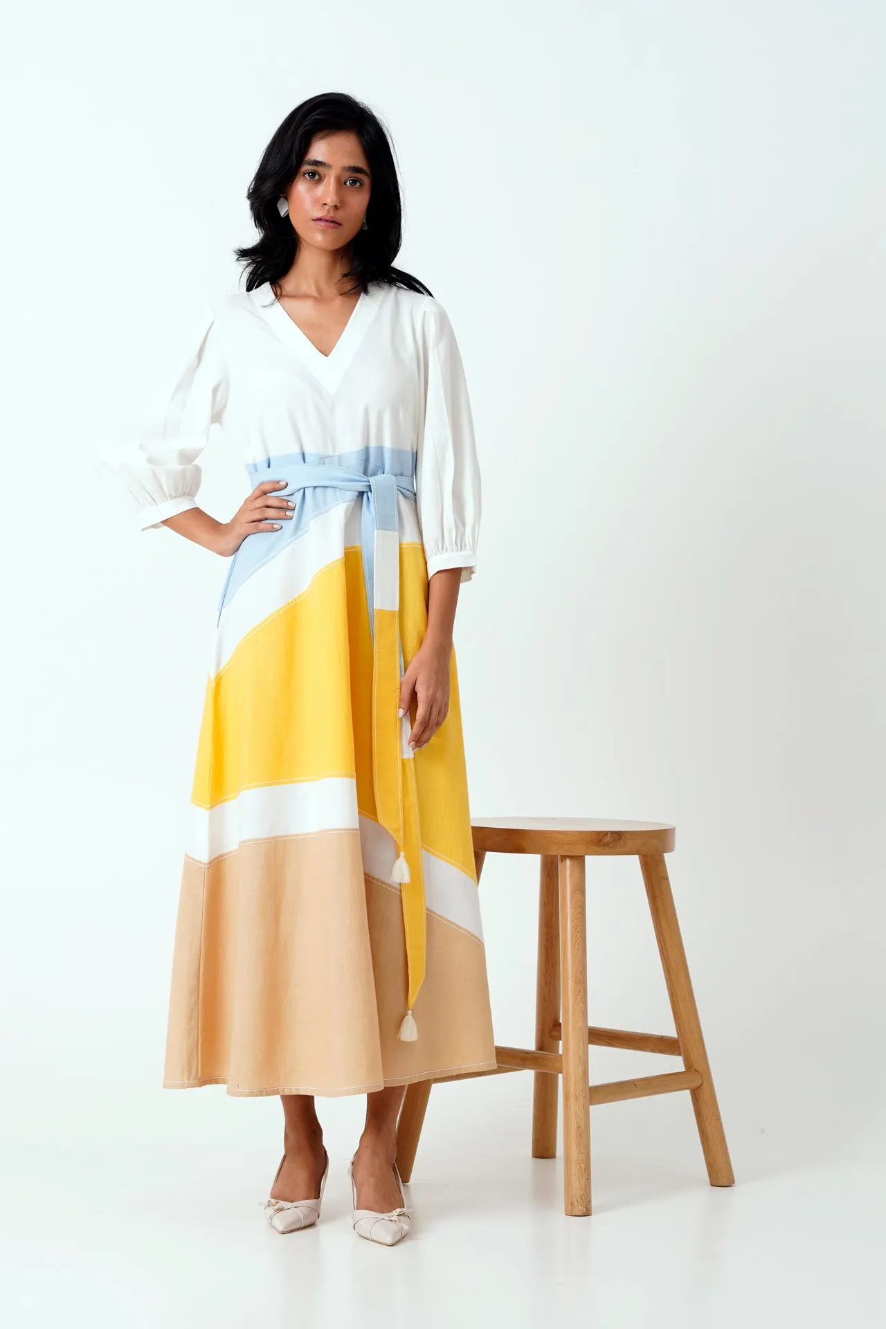 Sahar - Multi Panelled Long Dress with Belt