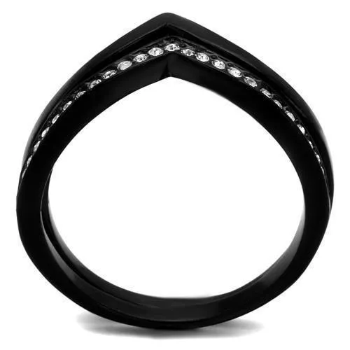 Sleek IP Black Stainless Steel Ring with Clear Top Grade Crystal - A Modern Statement Piece