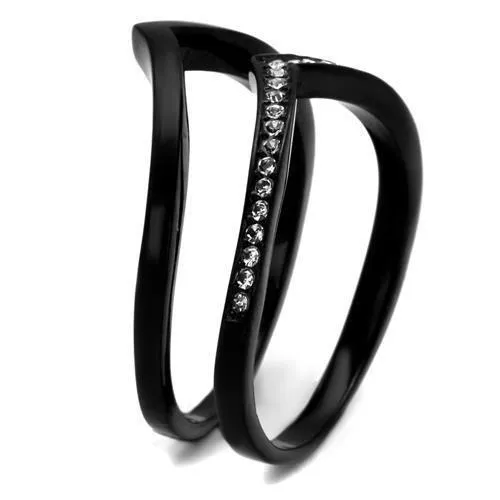 Sleek IP Black Stainless Steel Ring with Clear Top Grade Crystal - A Modern Statement Piece