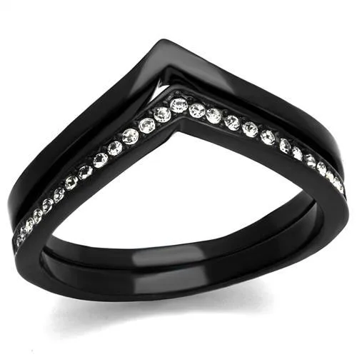 Sleek IP Black Stainless Steel Ring with Clear Top Grade Crystal - A Modern Statement Piece