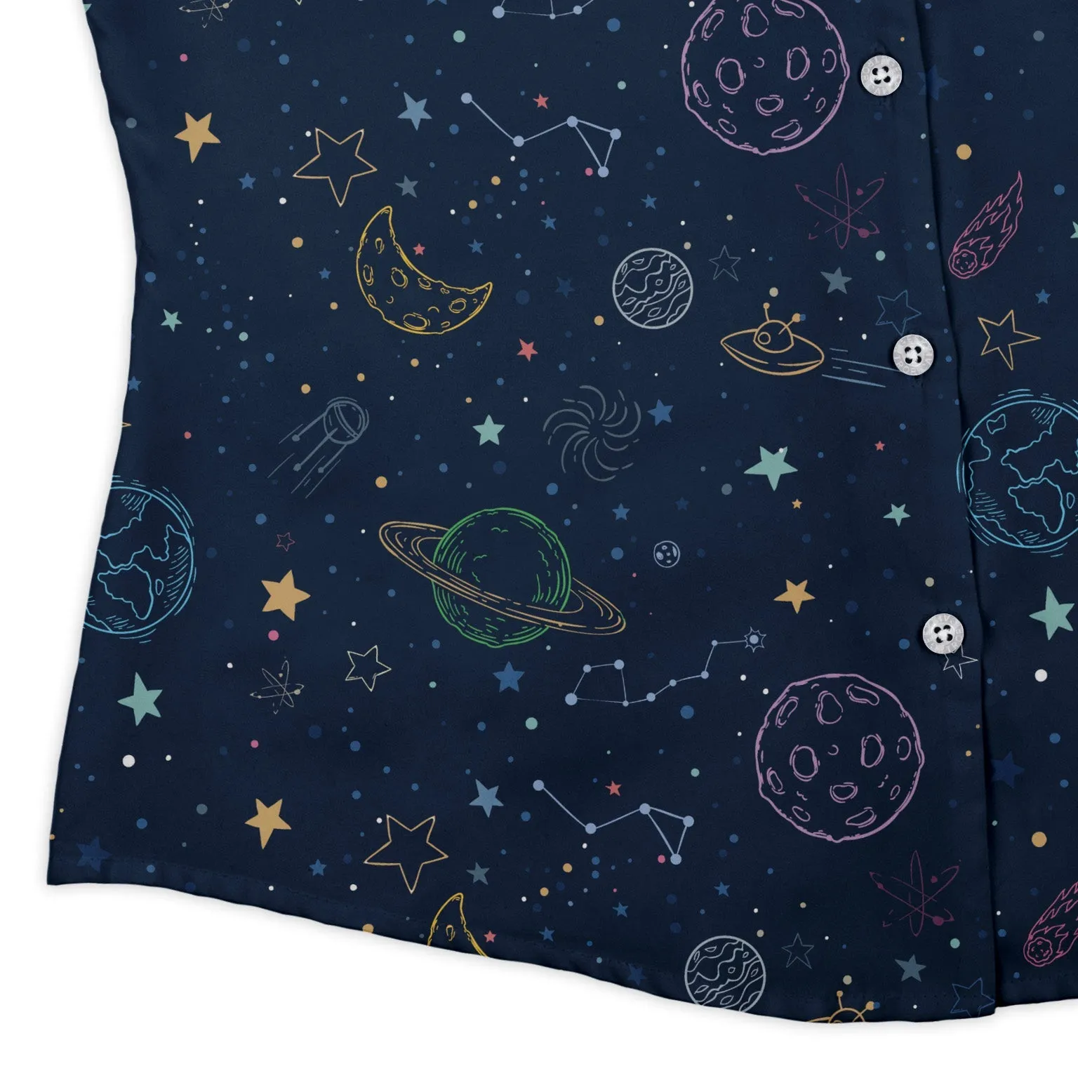 Space Doodles Blue Curvy Button Up Shirt