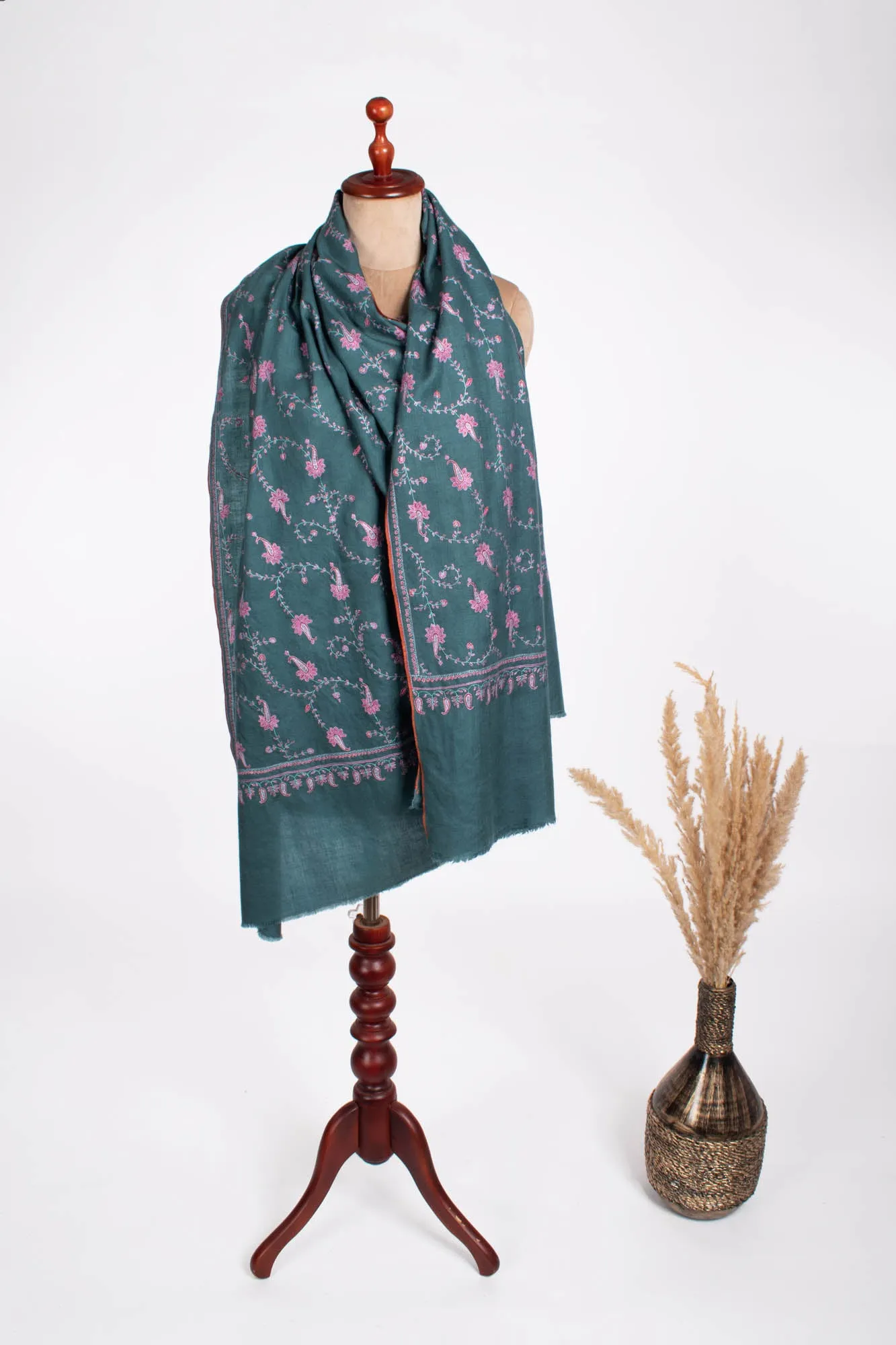 Teal Color Hand Embroidered Pashmina Shawl - SKAGWAY