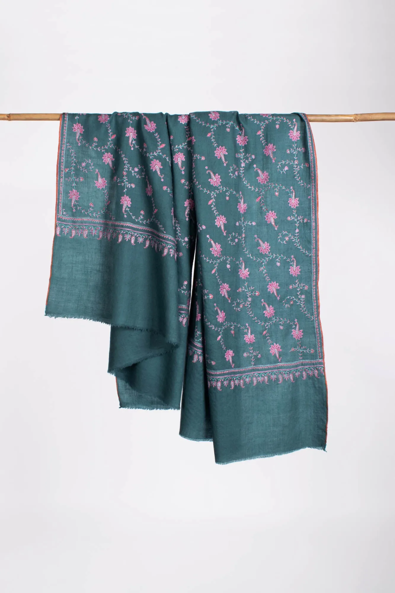 Teal Color Hand Embroidered Pashmina Shawl - SKAGWAY