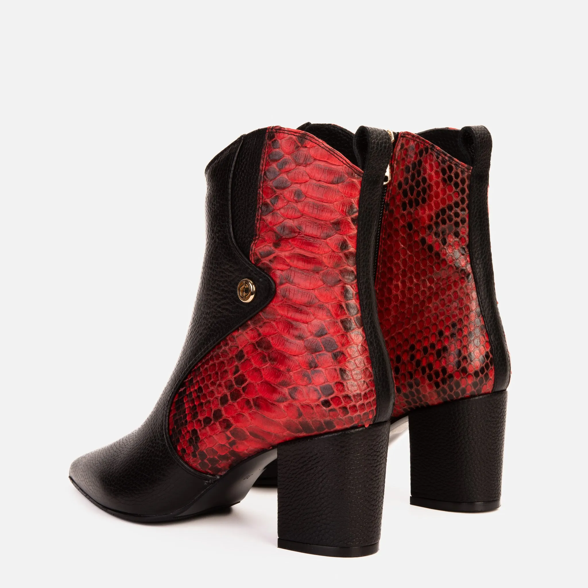 The Saturn Red Pythn Leather Block Heel Women Boot