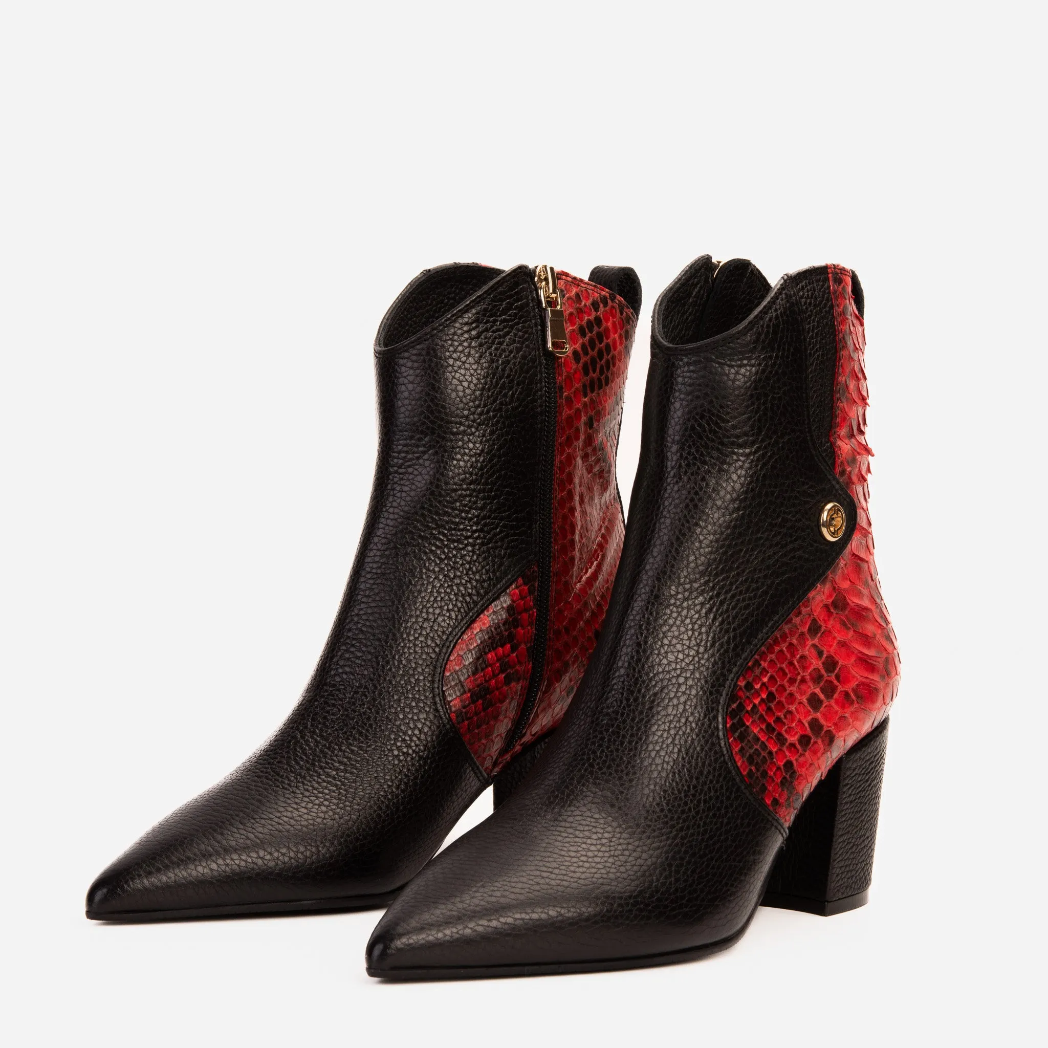 The Saturn Red Pythn Leather Block Heel Women Boot